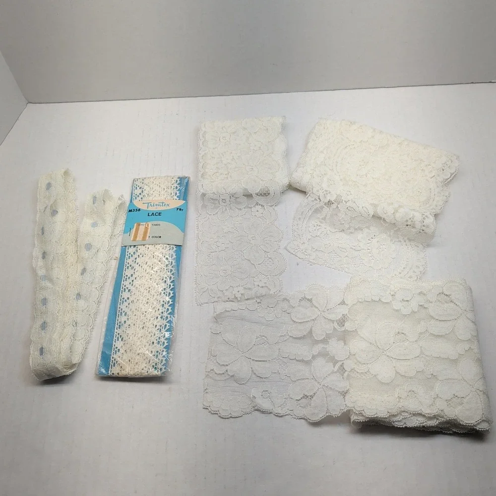 Vintage Lot Assorted Lace Trim Yardage White Floral Trimtex Sewing Crafts 13 Yds